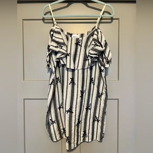 Misa Los Angeles Navy Blue Striped Floral Embroidered Dress - Large - NWT